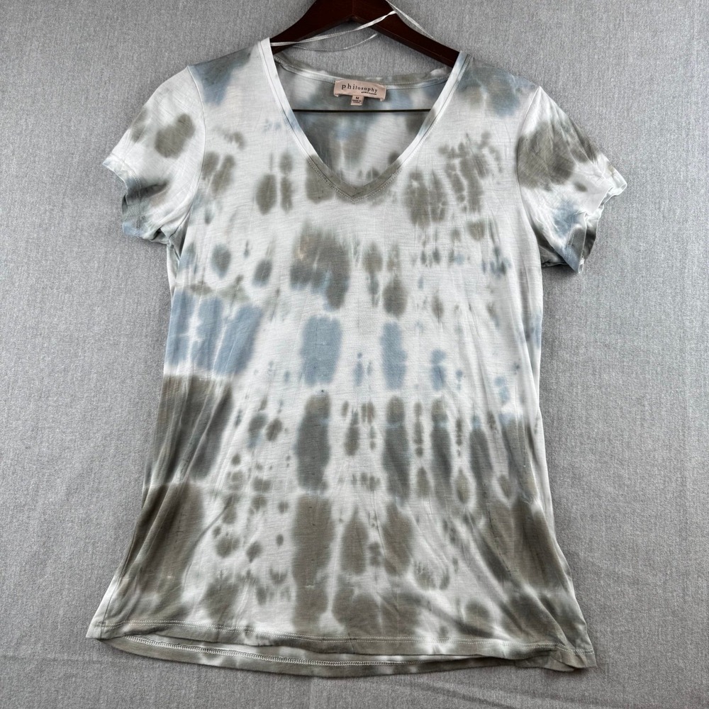 Women's philosophy tie dye greens blues white pullover‎ V neck Size M